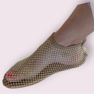 fishnet rhinestone slip ons
